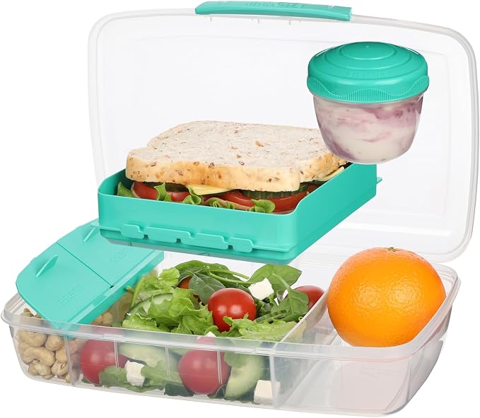 Sistema To Go 1.76L (3-Pack) Bento Box Food Storage Containers, School Lunch Boxes with Removable Dividers & Snack Pot, Freezer, Microwave, & Dishwasher-Safe, Assorted Colors, BPA-Free