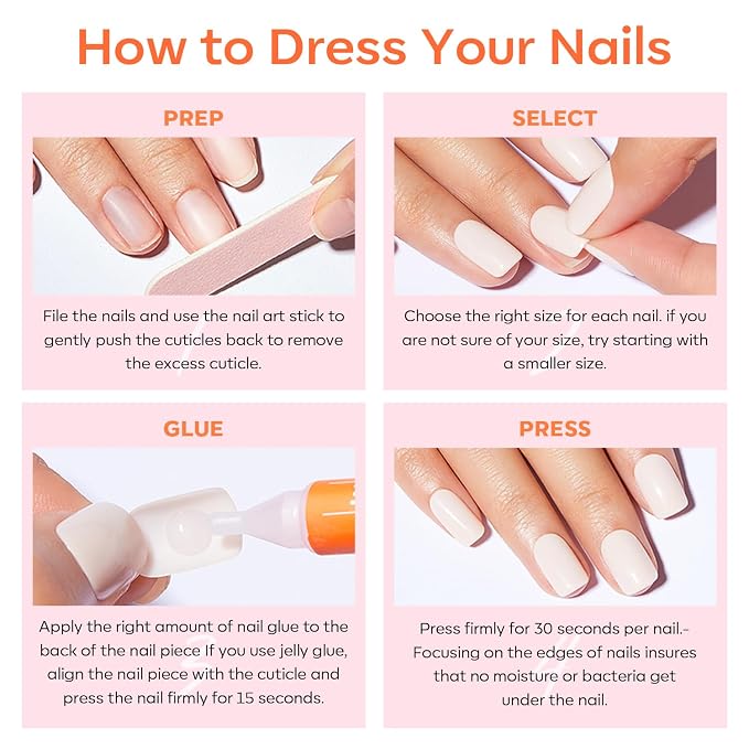modelones Short Press on Nails, Oval Fake Nails Kit Nails Press Ons | with Nail Glue, Adhesive Tabs, Nail File, Prep Pad, Manicure Stick, 32Pcs 16 Sizes, White, Summer Women Girl Gift
