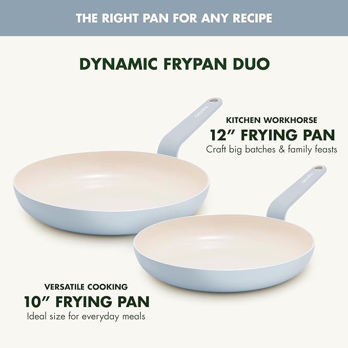 GreenPan Rio Advanced 10" and 12" Frying Pan Skillet Set, Ceramic Nonstick PFAS-Free Pans, Induction Ready, Dishwasher and Oven Safe, Blue