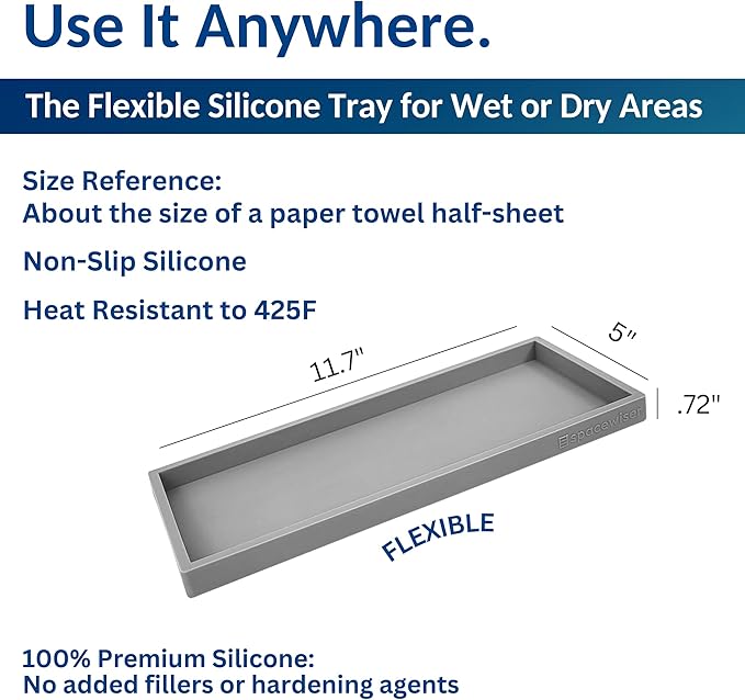 Silicone Countertop & Vanity Bathroom Tray – 2 PC 11.7" | Bathroom Tray Set, Bathroom Tray Countertop, Bathroom Counter Tray, Dish Soap Kitchen Tray & Bathroom Organizer Countertop