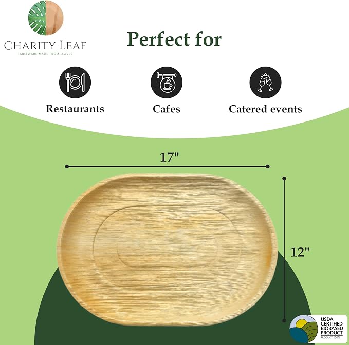 Disposable 17" x 12" Bamboo Trays (50 pieces) Bamboo Serving Platters, Disposable Boards, Eco-Friendly Dinnerware For Weddings, Catering, Events