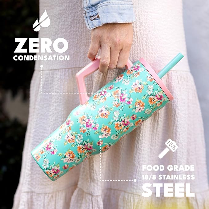 Elemental Spill Proof 40oz Insulated Tumbler with Handle & Straw Travel Mug | Stainless Steel Commuter Travel Coffee Mug for Cold Beverages, Includes 2 Straws & a Spill Proof Lid for Everyday Use