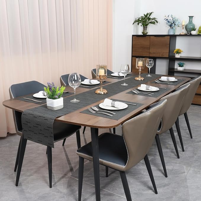 Myir JUN Placemats Set of 8 Kitchen and Dining Table Placemats | Vinyl Placemats Place Mats Indoor/Outdoor Set of 8 Washable Table Mats Non-Slip Place mats for Dining Table, Black-gray