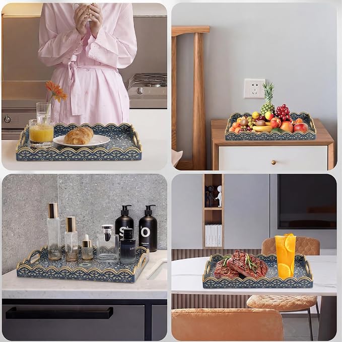 AGIOTA Coffee Table Trays for Living Room Serving Tray with Handles, Modern Large Tray for Ottoman Coffee Table