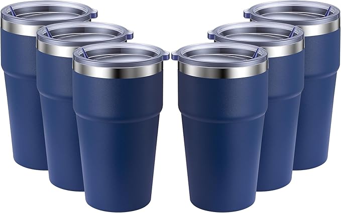 MEWAY 16oz Tumbler Double Wall Vacuum Insulated Travel Mug Bulk, Stainless Steel Tumblers with Lid, Powder Coated Coffee Cups for Cold & Hot Drinks (Navy,6 Pack)