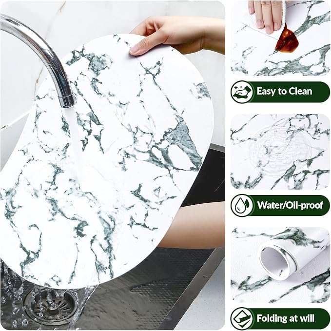 Placemats Set of 4, 11.8 x 17 Inch, Marble | Heat Resistant Oval Faux Leather Place Mats, Waterproof Wipeable Reversible PU Placemat, Indoor & Outdoor