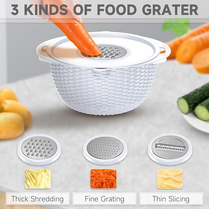 4-1 Strainer with Bowl Set - Rotatable Colander for Kitchen(Patented) - Strainers and Colanders - Pasta Strainer with New Upgraded Graters for Fruit Veggie Fun Kitchen Presents - White