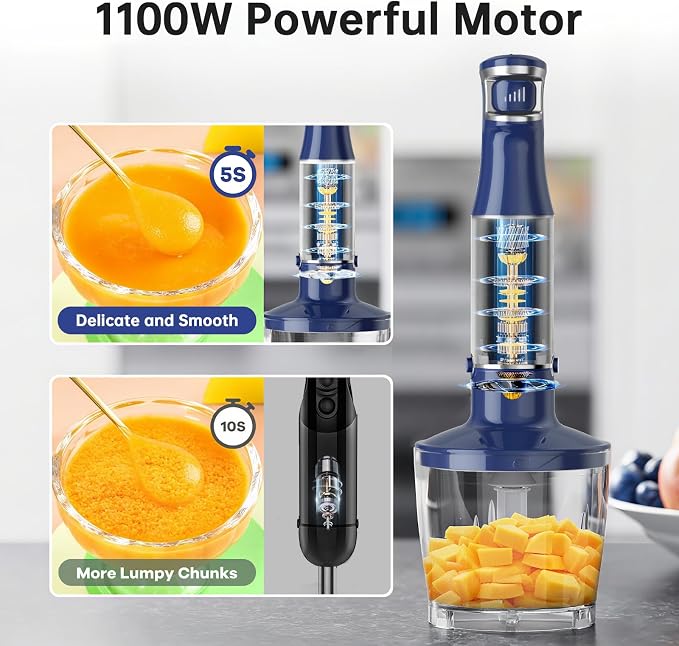 Turelar Immersion Blender Handheld 5 in 1 Hand Blender Set 1100W Heavy Duty | Trigger Variable Speed, Emulsion Stick Mixer with Food Processor, Whisk, Frother, for Soup, Puree, Baby Food, Anti-scratch