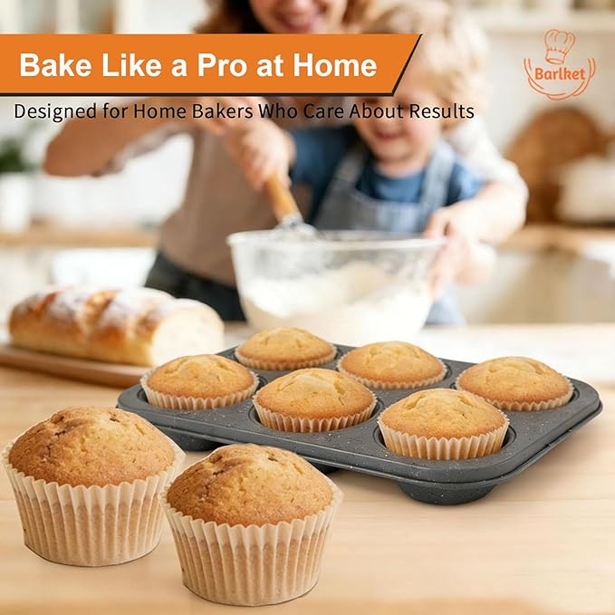 2 Pack Jumbo Muffin Pan, 6 Cup Large Cupcake Pan Muffin Tin Grey | Jumbo Muffin Tin extra Large Cupcake Pans with Speckled Granite Coating and Paper Liners, Nonstick Muffin Baking Pans