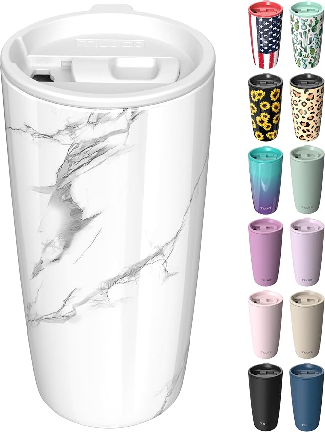 TILUCK 20 oz Insulated Coffee Tumbler with BPA-Free Lid | Travel Coffee Mug, Dishwasher Safe, Cup Holder Friendly, Double-Wall Vacuum Insulation for Hot & Cold Drinks, Marble