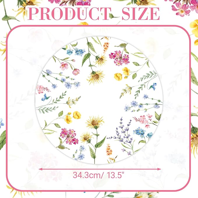 50 PCS Disposable Floral Paper Placemats Watercolor Wildflower Round Placemat Summer Table Mats for Wedding Anniversary Bride Party Supplies