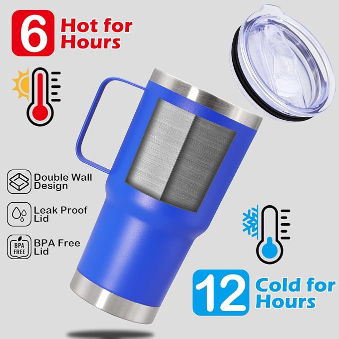 20 oz Tumbler with Handle Coffee Tumblers with Lid Travel Mug Dark Blue 12P | 20oz Tumblers with Handle Double-Wall Insulated Vacuum Coffee Mugs Stainless Steel Tumbler with Handles&Lid Dark Blue 12P