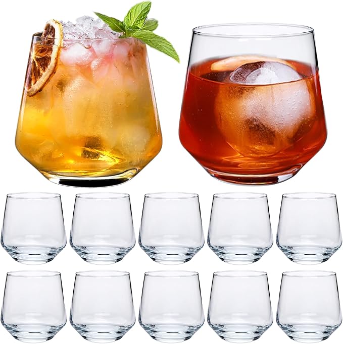 Wine Glasses Set of 12,13 oz Heavy Base Glasses Drinking Glasses | Short Glass Tumbler for Cocktail,Whiskey and Juice,Scotch or Bourbon,Dishwasher Safe Glassware,Gifts for Friend