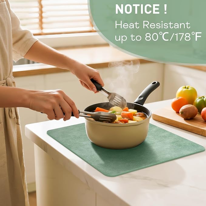 Faux Leather Placemats Set of 6 Heat Resistant Table Mats 17×12 Inch | Waterproof & Wipeable Place Mats Set of 6 Dual Sided Table Placemats for Kitchen Dining Indoor & Outdoor 43×30 CM Sage Green
