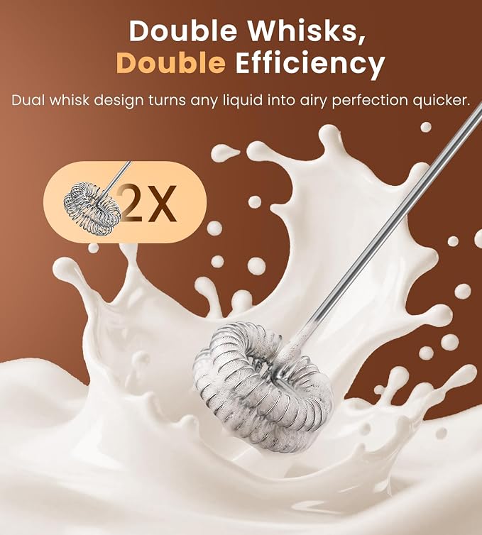 SIMPLETASTE Rechargeable Handheld Milk Frother Wand with Stand | 3 Variable Speeds, 3 Whisks and Storage Box, Electric Drink Mixer for Latte, Cappuccino, Matcha and Protein Powder, Black
