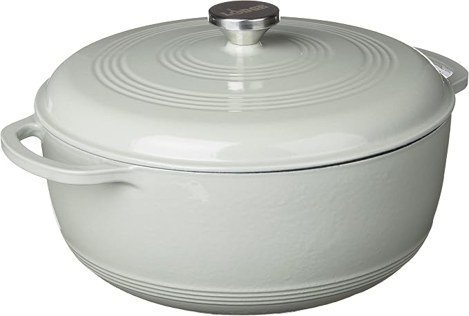 Lodge 7.5 Quart Enameled Cast Iron Dutch Oven with Lid – Dual Handles – Oven Safe up to 500° F or on Stovetop - Use to Marinate, Cook, Bake, Refrigerate and Serve – Desert Sage