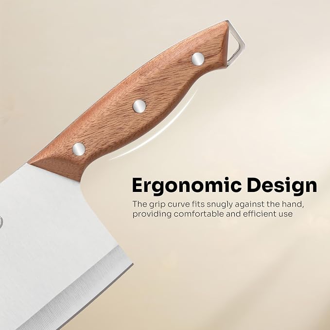 ZHANG XIAO QUAN 7.3” Meat Cleaver Butcher Knife, Chinese Vegetable Chopper Slicing Knife, Professional Chef Knife with Wood Handle and High Carbon Stainless Steel Sharp Blade
