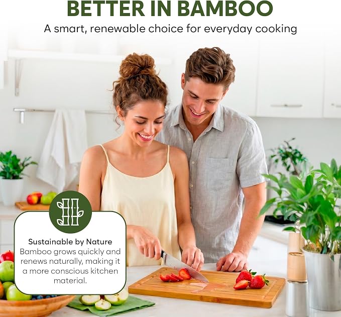 Premium Large Bamboo Cutting Board - 17.5" x 11.8" Extra Wide Wood Chopping Board for Kitchen, Heavy Duty Butcher Block with Juice Grooves