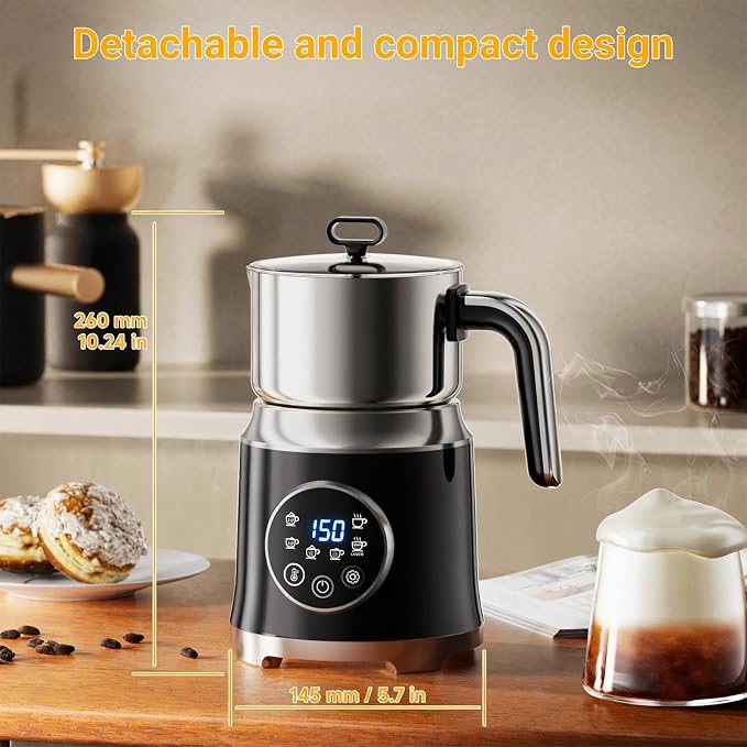 Milk Frother,Variable Temp and Froth Thickness,27oz/800ml Milk | Steamer and Frother for cappuccino or Latte,Dishwasher Safe,6-in-1 Frother Machine,Fast Heating,Low Noise