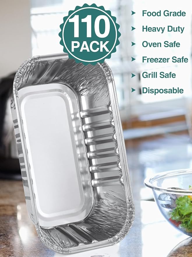 NEEBAKE 110 Pack 6x3.5x2 Disposable Aluminum Loaf Pans with Lids - 1 Lb Mini Loaf Pans, Small Aluminum Tin Foil Baking Pan, Food Containers for Baking, Cakes, Bread, Meat, Loaves