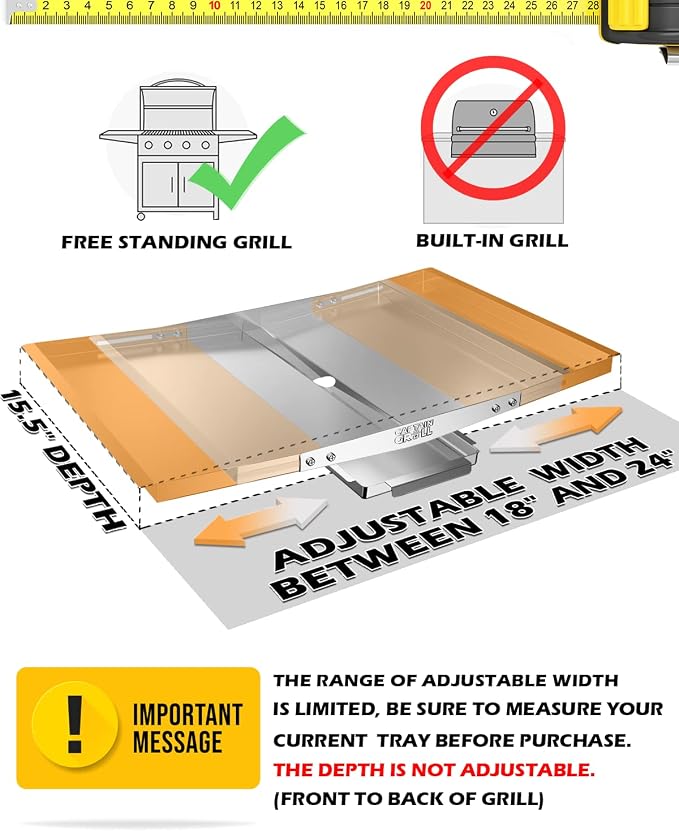 CaptainGrill Grease Tray with Catch Pan - Dyna Glo Grill Replacement Parts | Universal Stainless Drip Pan for Gas Grill Models from Dyna Glo, Nexgrill, Expert Grill, Kenmore, BHG and More(Width 18"-24")