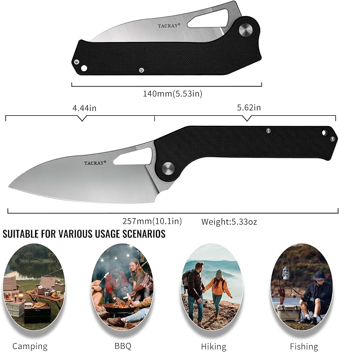 Folding Kitchen Chef Knife, 4.4" Foldable Camping Knife with 10cr15mov Stainless Steel Blade, Anti-skidding and Ergonomic Designed G10 Handle for both Indoor and Outdoor Cooking