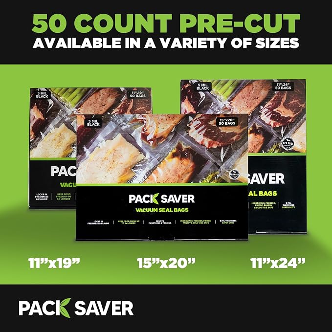 Vacuum Sealer Bags 50 Pack - 15"x20" Heavy Duty Pre-Cut Food Storage Bags for Food Saver, Meal Prep, Sous Vide - Commercial Grade BPA Free (Clear & Black)