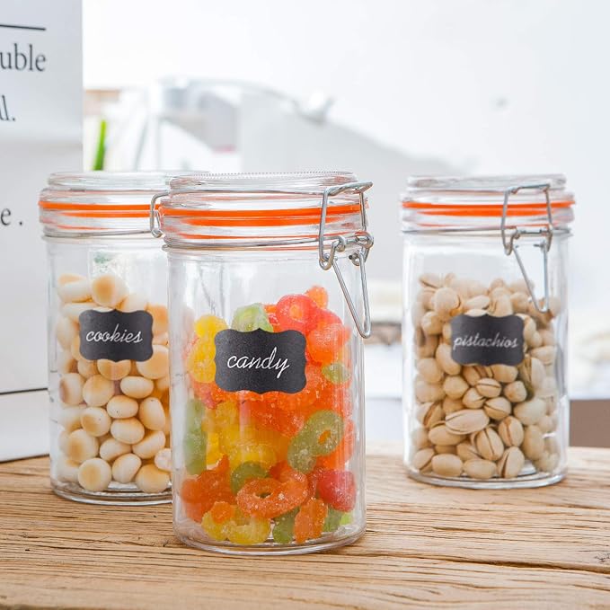 16 oz Glass Jars with Hinged Lids, 12 Pack Airtight Storage Jars | Leakproof Rubber Gasket, Wide Mouth Mason Jars for Kitchen Canisters,Food Storage, Pickling,Fermenting,Pantry