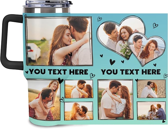 Personalized Tumbler Custom Vacuum Insulated Travel Mug Customizable Coffee Cup with Your Photos and Text Christmas Birthday Gift (40oz Design 3)