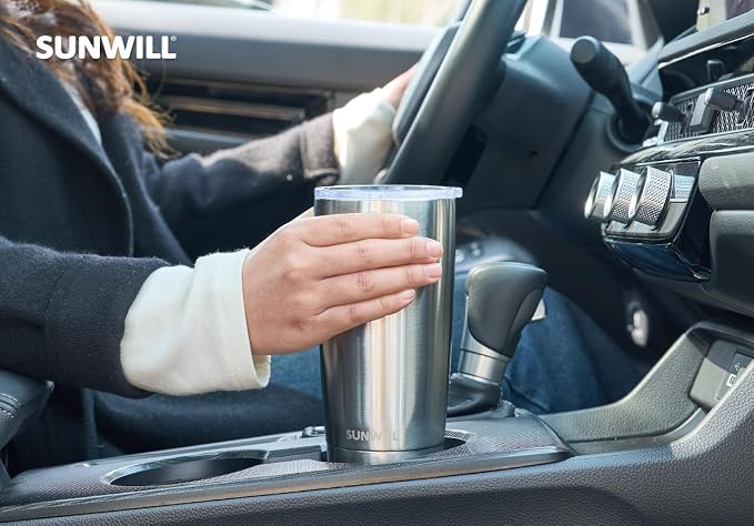 SUNWILL Travel Coffee Tumbler 20 oz, Stainless Steel Mug with Lid, Insulated Cup for Water, Tea, Hot and Cold Drinks, Silver