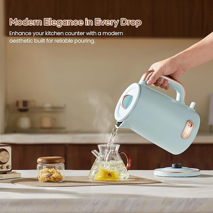 OLEGA Electric Tea Kettle: 1200W Fast Boil Electric Water Kettles 1.5L | Double Wall Stainless Steel Tea Kettle, Auto Shut-Off, BPA-Free Hot Water Boiler Teapot for Coffee & Tea -Light Blue