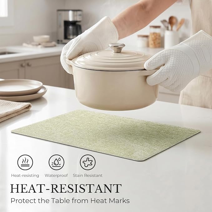 Romanstile Vinyl Placemats Set of 4, Reversible Faux Leather Heat Resistant Wipeable Table Mats, Waterproof Washable Non-Slip Table Placemats for Dining/Kitchen/Party/Outdoor (Grey Green, 12" x 17")