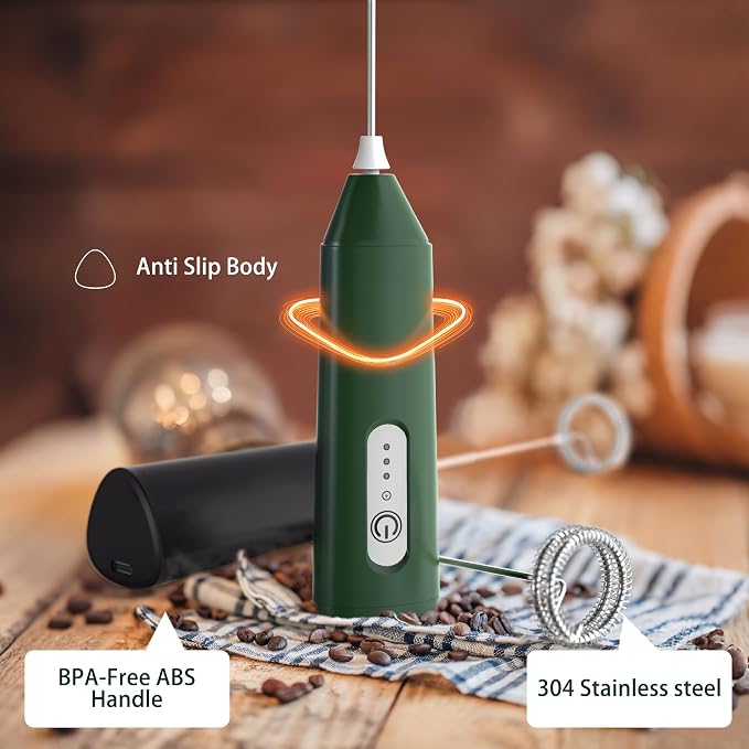 Puraville Rechargeable Electric Milk Frother Handheld, Black | 3 Speeds Electric Whisk Drink Mixer, Type-C Charging BPA Free for Coffee, Latte, Cappuccino, Egg,Cream