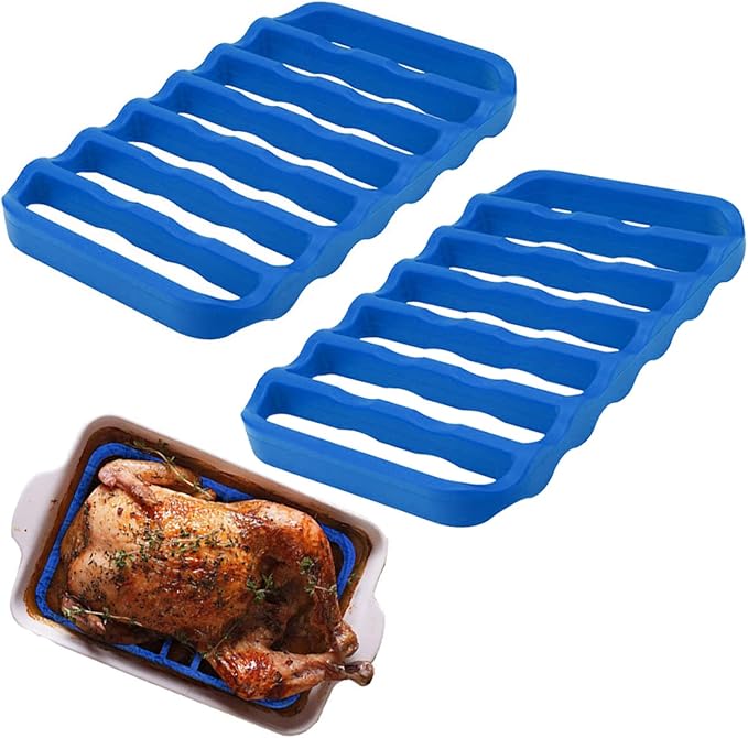 2 Pack Silicone Roasting Racks Non Stick Easy-Clean Cooling Rack for Cooking Baking Steaming (2pack-blue)