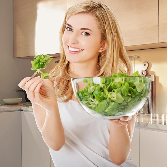 Large Acrylic Salad Bowls and Serving Bowls, Great for Serving Salad, Popcorn, Chips, Dips, Condiments, Break-Resistant Set of 2, Clear 146 oz