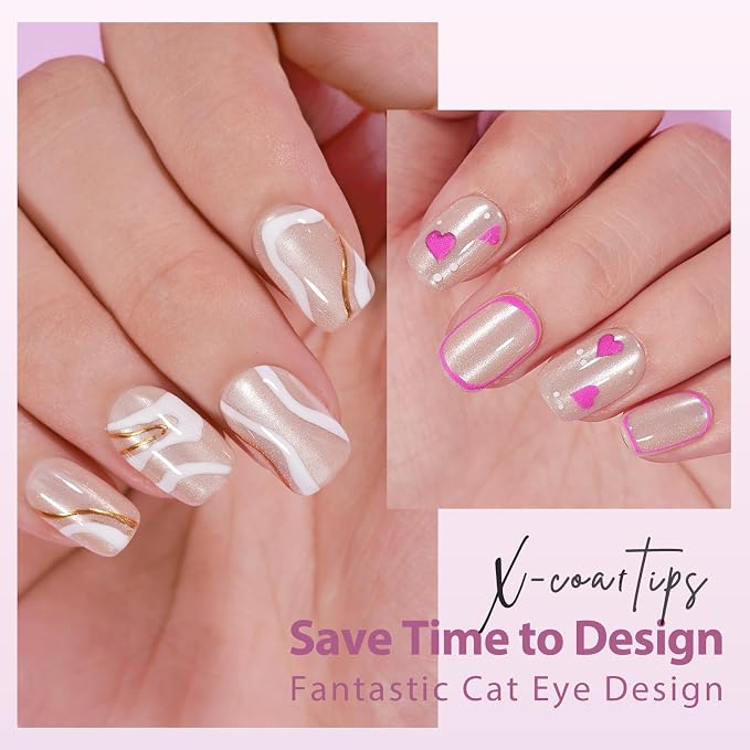BTArtboxnails XCOATTIPS Cat Eye Press On Nails, Short Square, Aurora | Lamp-Curable 4-Week Wear, Salon Quality Value at Home, Natural Nail Look, Easy-to-Apply for Beginners, 150ct Nail Tips Only