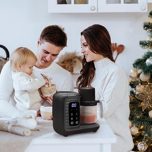 EVLA'S Double Baby Food Maker with 2 Steaming Baskets, Steamer, Blender, Grinder, Food Processor, Cook & Blends Healthy Baby Food in Minutes, Touch Screen, with 6 food pouches, Dark Grey | Blend, Grind, Steam, and Cook Homemade Baby Food, Double Cup Ma...