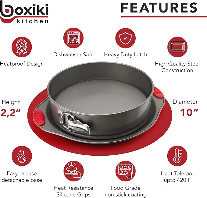 10 Inch Nonstick Springform Pan, Professional Spring Form and Cheesecake Baking Mold, Leakproof Cake Pan with Silicone Handles