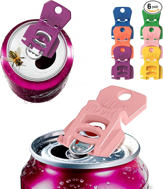 CanGuard 6-Pack Can Opener – Easy Open Drink Tab Toppers&Can Covers for Soda, Beer, Coke Shields From Bugs, Dust at the Party,Camping, BBQ– Colorful Can Lids