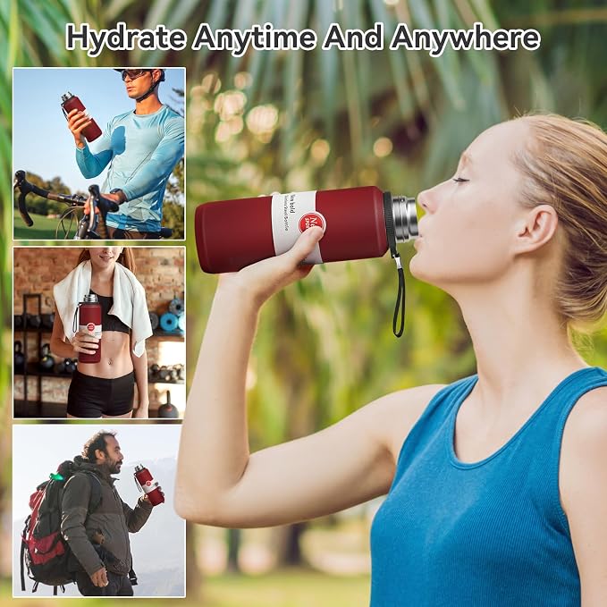 Stainless Steel Insulated Tea Infuser Bottle, Vacuum Insulated Water Bottle, Tea Tumbler with Separate Tea Compartment, 24-Hrs Insulation Commute Travel (Red,32oz/1000ml)