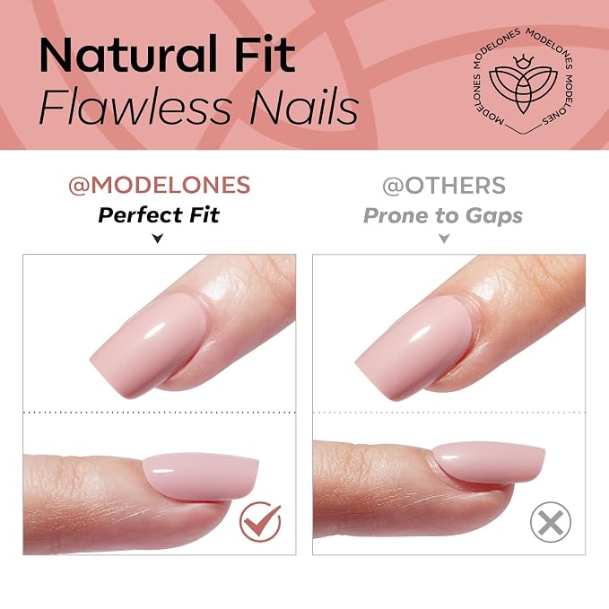 modelones Sheer Milk Tea Short Press on Nails, Oval Fake Nails Kit | Semi-Transparent Press Ons with Nail Glue, Adhesive Tabs, Nail File, Prep Pad, Manicure Stick, 32Pcs 16 Sizes, Women Gift