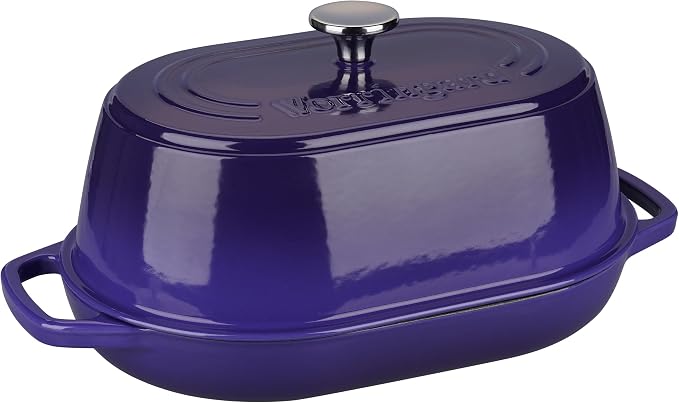 Enameled Cast Iron Dutch Oven Pot with Dome Lid, Oval Bread Oven for Homemade Sourdough Bread Baking, Oven Safe up to 500°F, 6 Quart, Purple