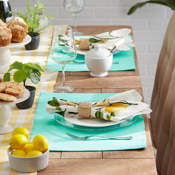 DII Basic Everyday Ribbed Tabletop 100% Cotton, Placemat Set, 13x19, Aqua, 6 Piece