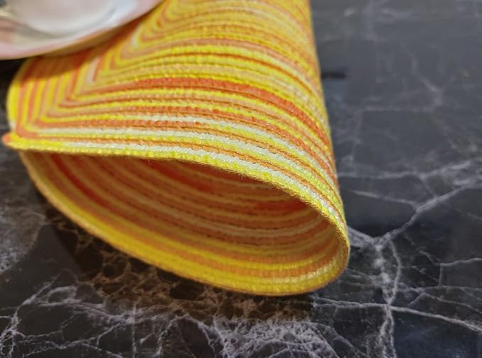 Zupro Round Placemats Set of 6,Braided Cotton Table Mats Heat Resistant Non-Slip Washable,for Kitchen Dining Tables Four Seasons Dinner Parties Thanksgiving Christmas and Everyday Use.Yellow