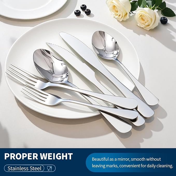 GPY 48-Piece Silverware Set with Steak Knives Nickel Free Cutlery Set for 8 | 18/0 Stainless Steel Forks Spoons and Knives Flatware Set with Mirror Polish, Dishwasher Safe for Home Kitchen & Restaurant