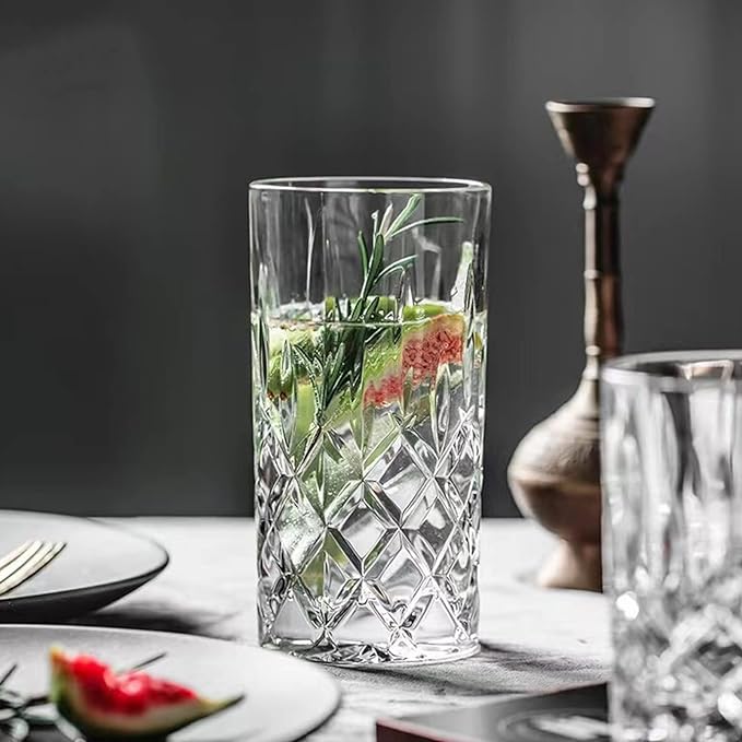 Qipecedm Drinking Glasses, 8 Piece Crystal Glass Cups, Mixed Glassware Set, 4 pcs Crystal Old Fashioned 11oz Highballs and 4 pcs 11oz Whiskey Glasses, Great for Cocktail, Whisky and other Beverages