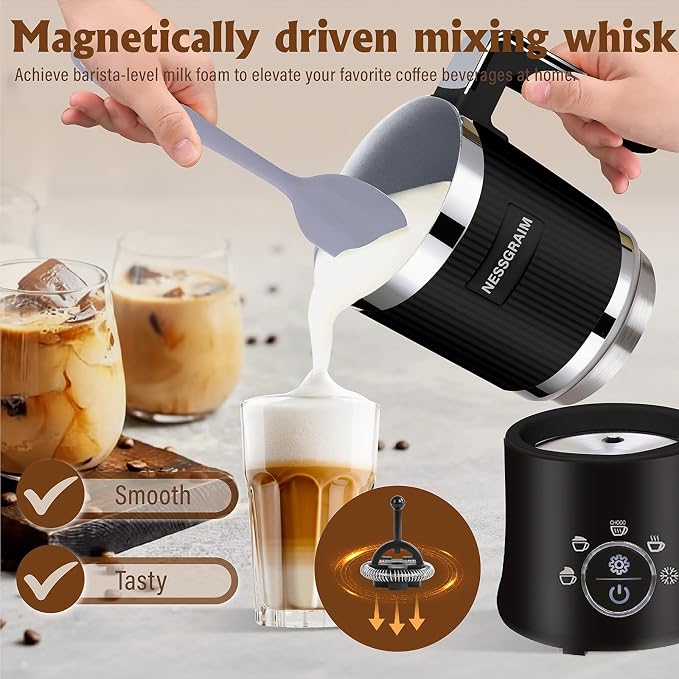 5-in-1 Electric Milk Frother, Automatic Milk Frother & Steamer for Hot & Cold Foam, Large Capacity Milk Warmer for Latte Cappuccino, Hot Chocolate Maker, Dishwasher Safe (Black)