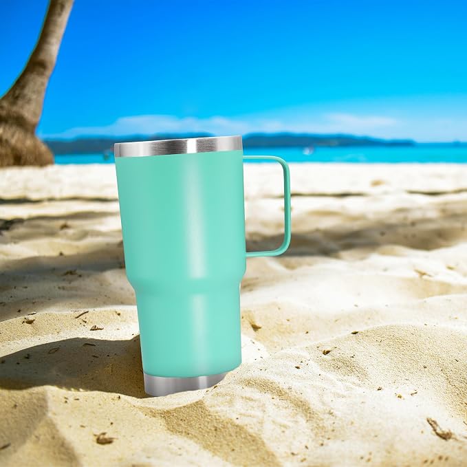 20 oz Tumbler with Handle Coffee Tumblers with Lid Travel Mug Light Blue 6P | 20oz Tumblers with Handle Double-Wall Insulated Vacuum Coffee Mugs Stainless Steel Tumbler with Handles&Lid Light Blue 6P