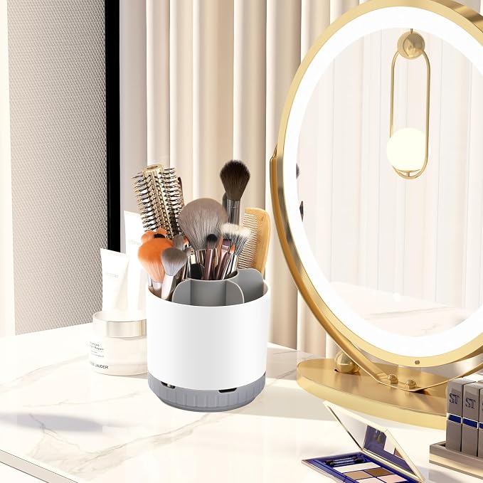 GFWARE Rotating White Toothbrush Holder for Bathroom Organizer, Drainage | Detachable 6 Slots Kids Electric Toothbrush and Toothpaste Holder, Bathroom Countertop Sink Storage Caddy