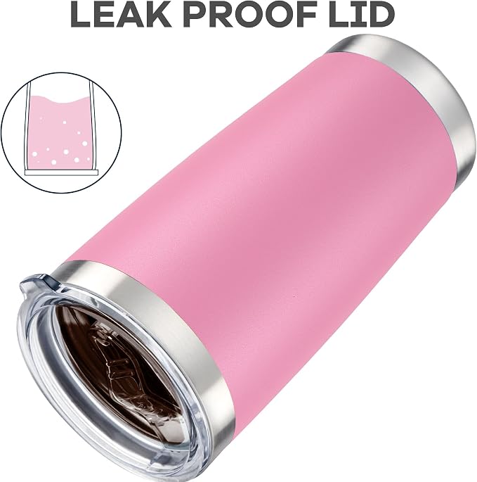 20 oz Tumbler with Lid Stainless Steel Insulated Tumblers Cups Travel Mug | Double Wall Vacuum, Powder Coated, Keep Drinks Cold and Hot, Waterproof Lid, Fit of Car Cup Holders, Pink